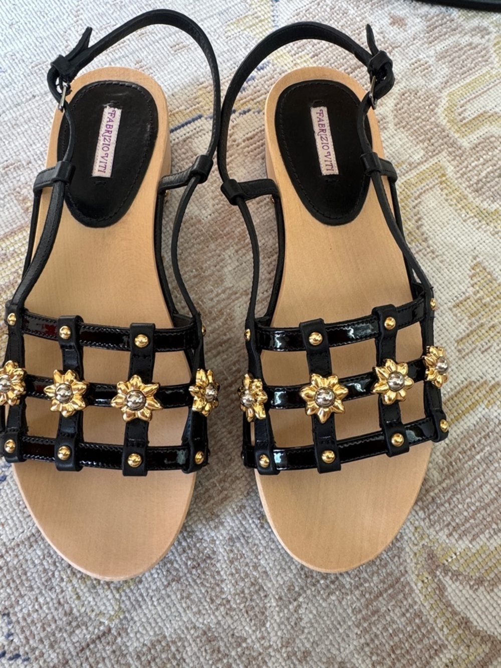 Fabrizio Viti Black Leather Clog Sandals Size 39